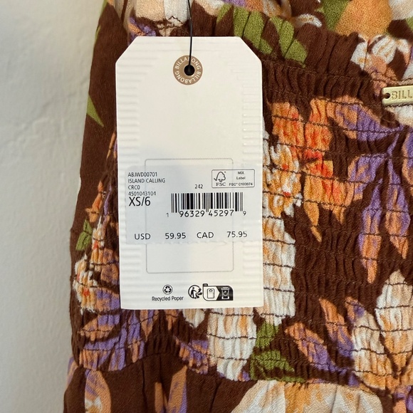 Billabong Juniors Island Calling Brown Floral Sleeveless Mini Dress XS - Picture 12 of 12
